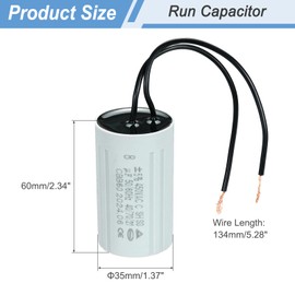 PATIKIL CBB60 8uF Running Capacitors, AC 450V 2 Wires 50/60Hz Cylinder 60x35mm for Water Pumps, Washing Machines Motor Start,1Set