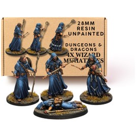 Grinning Gargoyle - DND Miniatures Wizards 4 Pack - 28mm Resin Tabletop Fantasy RPG Miniatures - Paintable Player Character Fantasy Figures with Amazing Detail - DnD Minis (Wizard)