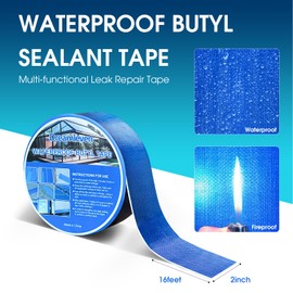 Blue Waterproof Tape for Solar Pool Cover Repair,Heavy Duty Waterproof Duct Tape for Pool Liner Patch,Butyl Sealant Tape with Strong Adhesive for RV Awning,Boat,Pipe Leak,Roof Seal,UV (2" x 16ft)