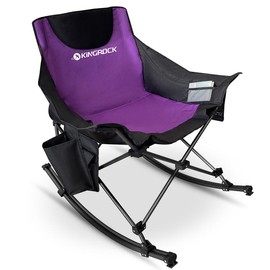 KINGROCK Oversized Rocking Camping Chair, Folding Camp Chairs with Pocket and Carry Bags, Rocking Camping Chairs for Adults with Pillow Cup Holder, Recliner for Outdoor Travel Sports Games - Color: Purple