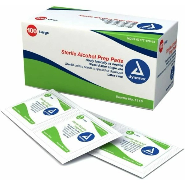 2 Boxes of 100 LARGE ALCOHOL PREPS PADS SWABS WIPES