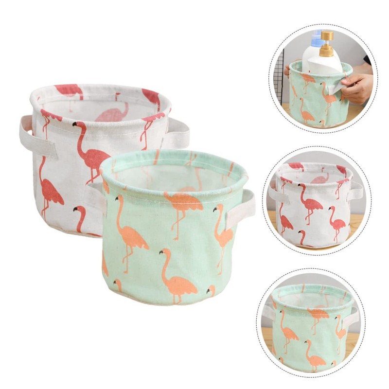 CHILDWEET 3sets Cotton Storage Bins Round Baskets Cartoon Pattern for