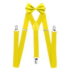 Jagowa Child Kids Clip-on Suspenders Adjustable Y Back Suspender Elastic Braces Suspenders and Bow Tie Set Yellow