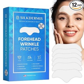 SILKDERMIS Forehead Wrinkle Patches 12Pcs with Aloe, Collagen, Vitamin E, Anti Wrinkle Patches, Forehead Wrinkles Treatment (White)