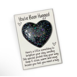 Pocket Hug Heart-Black Holographic Glitter