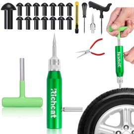 Richcat Tubeless Tire Puncture Repair Kit with Mushroom Plug, Repairs punctures and Flat Tires for Motorcycles, Cars, Trucks, ATVs and Tractors