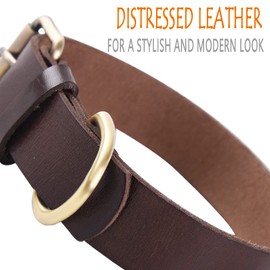 Genuine Leather Dog Collar Adjustable Super Soft Real for Small, Medium Large and Extra Large Breed Dog Collars Brown. (XL)