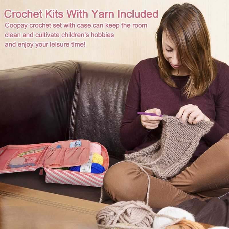 Cooapy Crochet Hook Set with Wool for Crocheting, 58 Pieces