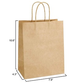 100Pcs Kraft Paper Bags 7.8x4.25x10.6" Gift Bag with Handles for Wedding Party Craft Retail Packaging ,Recycled Twist handles Brown Shopping Bags (Brown,S-100)