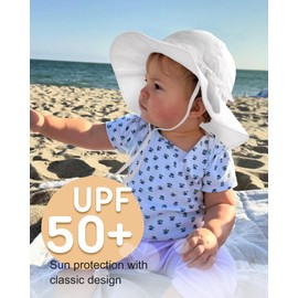 FURTALK Baby Sun Hat Summer Beach Bucket Hats Cotton Bowknot Wide Brim UPF 50+ Sun Protection Caps for Toddler Kids, White, 0-6 Months