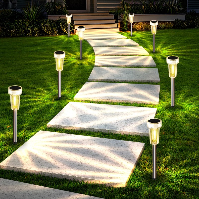 Mancra Solar Lights Outdoor Waterproof, 8 Pack Stainless Steel Solar