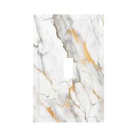 Ihsourgnitnem Decorative Light Switch Cover Marbling Style White Background Gold Gray Stripes 1 Gang Single Toggle Device Electrical Faceplate Switchplates Decorator Outlet Wall Plate For Bathroom