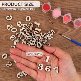 200PCS 0.6inch Natural Wooden Numbers Mixed Wooden 0-9 Numbers Mini Unfinished Wooden Numbers for Homemade Arts DIY Project