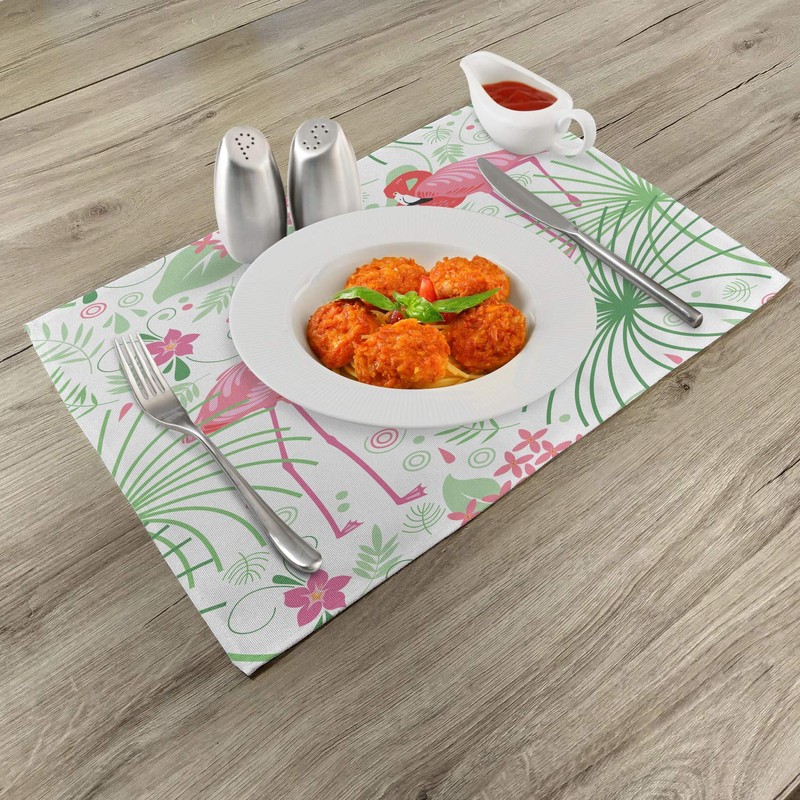 Lunarable Nautical Place Mats Set of 4, Floral Pattern Flamingo