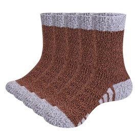 GiveGift Cuddly Socks Men's Plush Socks Bed Socks Thick Warm Plush Cuddly Fluffy Socks Colourful for Men Fuzzy Fluffy Socks 38-46 5 Pairs, brown