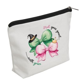 WZJHCL Witch Musical Quote Makeup Pouch Bag Bow Pink Goes Good With Green Cosmetic Kit Bag Broadway Witch Musical Lover Gift (Pink Green)