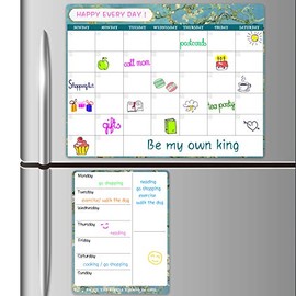 Magnetic Dry Erase Calendar - Refrigerator Dry Erase Fridge Calendar for Wall with Grocery List Notepad, 15"x 11.5" & 9" x 7"