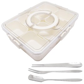 ZHMEINA Snackle Box Container, Divided Serving Tray with Lid, 8 Compartment Snack Container, Portable Travel Cooked Food Box Organizer with Additional Forks and Spoons for Party and Picnic