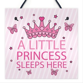 RED OCEAN Princess Sleeps Hanging Wall Door Plaque Nursery Bedroom Sign Gift Baby Girls Fairytale Decor