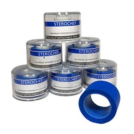 (PACK OF 6) 2.5cm x 5m Roll Sterochef Blue Visually Detectable Tape Catering Food Industry Plaster Strapping Tape
