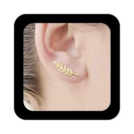 Aneneiceera Vintage Leaf Ear Climber Earrings Gold Leaf Crawler Earrings Filigree Leaves Ear Climber Crawler Earring Minimalist Leaf Earrings Jewelry for Women