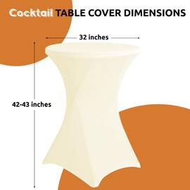 4 Pack 32x43 Inch Spandex Cocktail Table Covers, Fitted High Top Table Covers for Round Tables, Square Corners Cocktail Table Tablecloth for Wedding Bar Cocktail Party Banquet Birthday (4pc Beige)