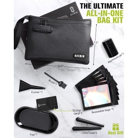 OZCHIN Smell Proof Bag with Combination Lock Certificate Organiser 10'' X 7'' Great Gift Sets Ideal Set PU Leather Lockable Travel Storage for Men Women, Classic, Daily Bag (Black Kit)