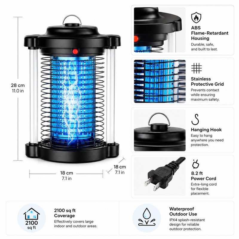 Outdoor Bug Zapper for Yard & Patio Use – 15W