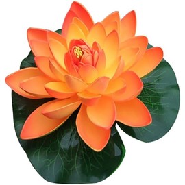 Frogued Lotus Flowers Water Lilies Pool Pond Accessories,Decor,Lotus with Lily Pads Lifelike Water Lilies for Fountain Garden Pool Aquarium Decoration Lotus Flower,Artificial Flowers (Orange)