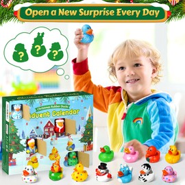 ZIZZ Advent Calendar 2025 Christmas Rubber Ducks: 24 Days Christmas Countdown Calendar Gifts for Kids Holiday Party Favor Ducky Duck Bath Toy for Baby Toddler Girls Boys 3+ Year old Fun Xmas Gift