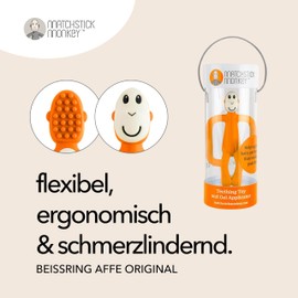 Matchstick Monkey Antimicrobial Teething Ring / Teething Aid / Gel Applicator for Sore Gums / BPA-Free / Easy to Grip / from 3 Months / Monkey Original Orange