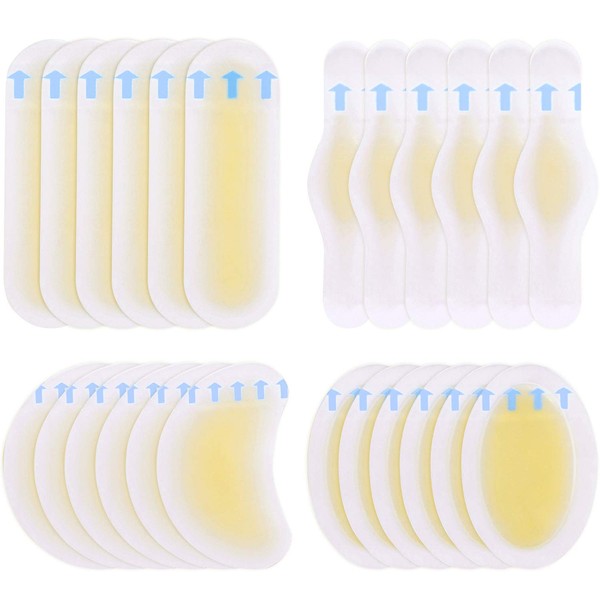 24 Pieces Blister Pads Bandages Blister Gel Guard Waterproof Blister Prevention Cushions for Fingers Toes Forefoot and Heel