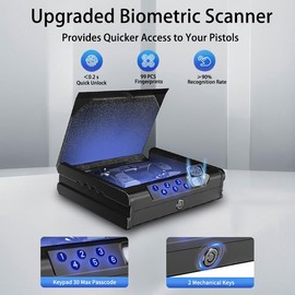 gun safe，Biometric Gun Safe For Handgun with fingerprint, key and digital password .withUSB-C Port，voice prompt，for bedroom nightstand and car