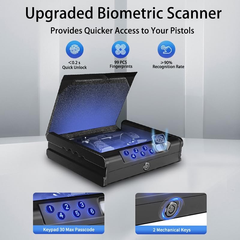 gun safe，Biometric Gun Safe For Handgun with fingerprint, key and
