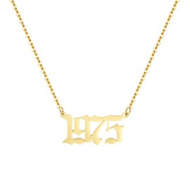 Aimber Birth Year Necklace 18K Gold Plated Birth Year Number Pendant Necklace Stainless Steel Birthday Year Necklace for Women,1970-2024, Metal, unknow