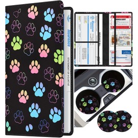 TONJOY Car Insurance and Registration Card Holder with Magnetic Shut - Leather Vehicle Glove Box Car Organizer Manual Wallet Folder for ID Cards, Essential Document, Driver License Women Men Dog Paw