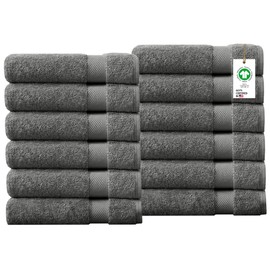 Delara 100% Organic Cotton Towels 650 GSM Plush Feather Touch Quick Dry Hand Towel, Pack of 12 GOTS Certified, Oeko-Tex Green Certified, Organic Cotton Hand Towel, 20"X30"