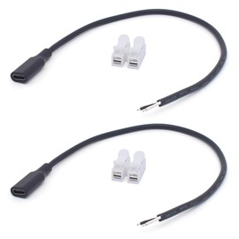 ELNONE 2PCS USB C Female Pigtail 2 Wire,0.3M/1Feet 22AWG USB Type C Female Plug to 2 Pin Bare Wire Open End Connector Power 3A 12V 2 Wire Cable for DIY Cord with 2-Position Spring Wire Connector