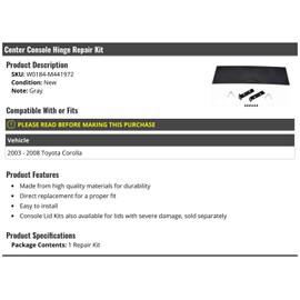 Marketplace Auto Parts Center Console Hinge Repair Kit - Gray - Compatible with 2003-2008 Toyota Corolla