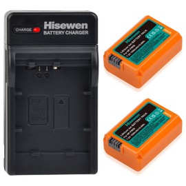 Hisewen NP-FW50 Battery 2-Pack and Charger Compatible with Sony A6000 A6300 A6400 A6500 A7 A7II A7RII A7SII A7S A7S2 A7R A7R2 A5100 A5000 RX10 RX10II III Cameras