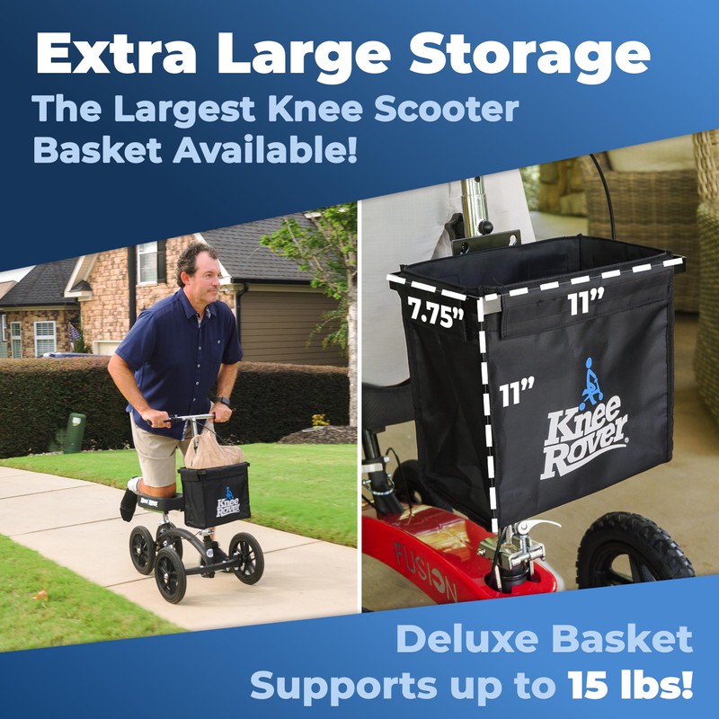 KneeRover Deluxe Knee Scooter Basket Accessory with Large Capacity -