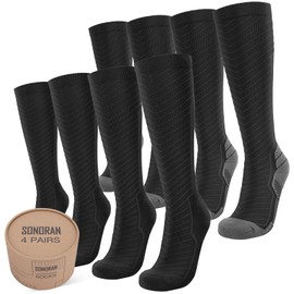 SONORAN 4 Pairs Compression Socks Women & Men 20-30 mmHg Compression Stockings Bas de Compression Femme Homme Knee High Support for Running, Travel, Athletic S/M (Black Gray&Black)