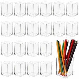 20 Pcs Acrylic Pencil Holder Clear Makeup Brush Holder Pen for Desk Pencil Cup Acrylic Desk Accessories Desktop Stationery Organizer for Office School Home Supplies