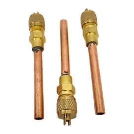 REFRIGE-AIR 3-Pack Service Access Valves – 1/4" SAE x 1/4" OD x 4" Stem – Brass & Copper Schrader Valve Kit with Core Remover & Cap for HVAC Refrigerant Charging Systems