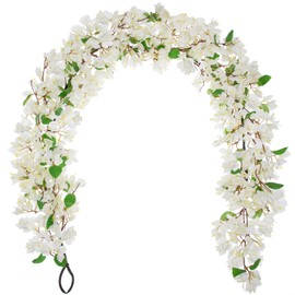 Briful 6ft White Bougainvillea Flower Garland – Artificial Silk Floral Vine with Built-in Hook Faux Flower Garland for Backdrop Table Wall Wedding Party Home Decoration