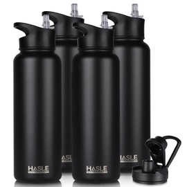 HASLE OUTFITTERS 40oz Stainless Steel Water Bottle, Vacuum Insulated Double Walled Leak Proof Sports Water Bottle with 2 Lids (Straw and Spout Lid) Thermo Mug Keep Cold and Hot(Black,4)