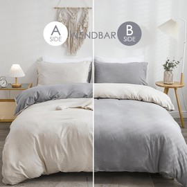 Freyamy Reversible Bed Linen 220 x 240 cm 3-Piece Beige Grey Plain Reversible Bed Linen Washed Microfibre Soft Bedding Sets Elegant Duvet Cover with Zip and 2 Pillowcases 80 x 80 cm