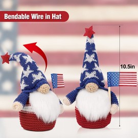 Ameter 2 Pack Gnome Push, 4th of July Patriotic Glowing Gnome Decorations with American Flag for Veterans Day Gifts, Independence Day Holiday Decor