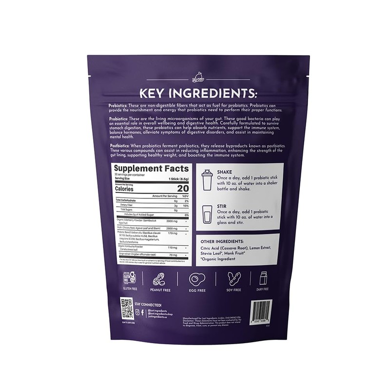 Elderberry Lemonade 3‑In‑1 Probiotic Complex – 30‑Stick Drink Mix with