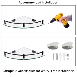 YorkHoMo Glass Shelf Bathroom Floating Shower Corner Shelves Shampoo Holder with Rail Wall Esquinero para Baño for Inside Shower 2 Pack